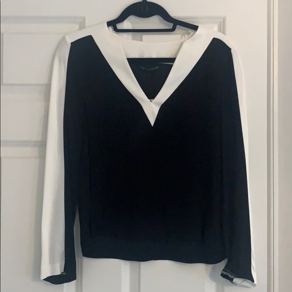 Zara Vneck Colorblock Blouse